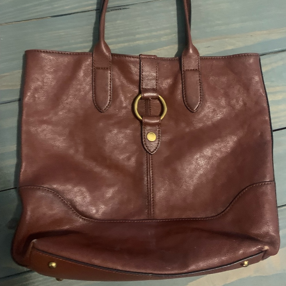 Frye Leather Ring Tote Bag Cognac Textured Leather Shoulder Bag